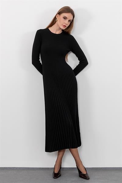 Вельветовое платье из 100% органической шерсти ELB9764SİYAH