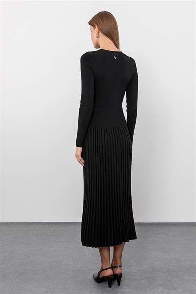 Вельветовое платье из 100% органической шерсти ELB9764SİYAH
