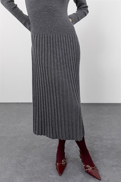 Вельветовое платье из 100% органической шерсти ELB9764GRİ