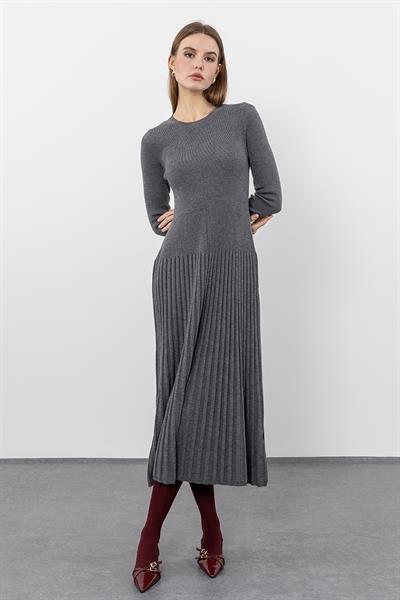 Вельветовое платье из 100% органической шерсти ELB9764GRİ