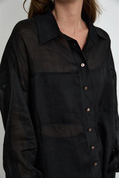 100% Ramie Oversized Shirt 10K3684SİYAH