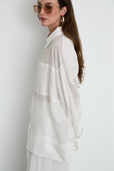 100% Ramie Oversized Shirt 10K3684BEYAZ