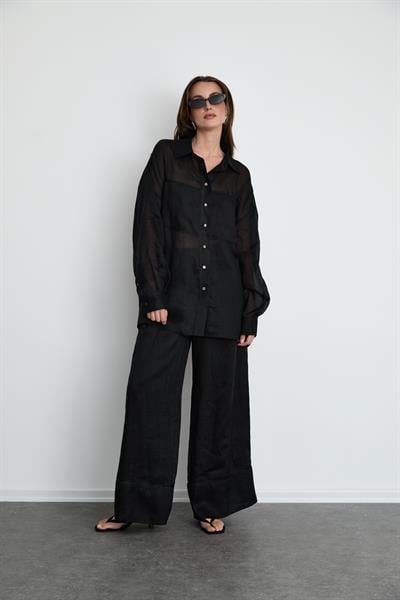100% Ramie Oversized Shirt 10K3684SİYAH