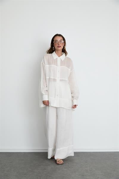 100% Ramie Oversized Shirt 10K3684BEYAZ