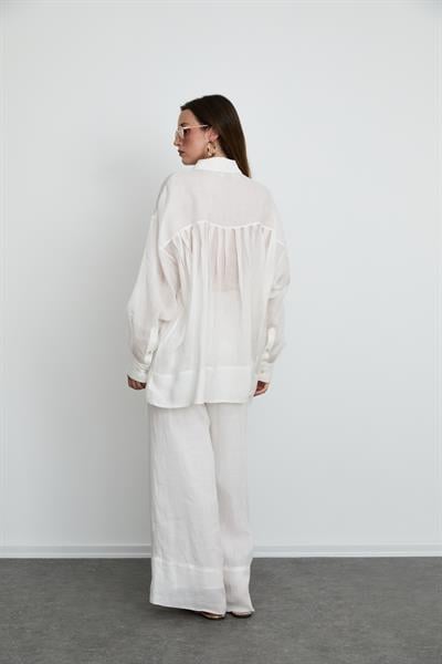 100% Ramie Oversized Shirt 10K3684BEYAZ