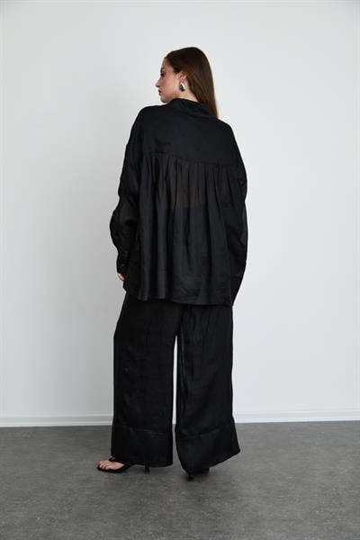 100% Ramie Oversized Shirt 10K3684SİYAH