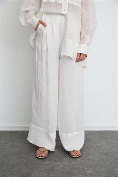 100% Ramie High-Waisted Trousers 10K3682BEYAZ