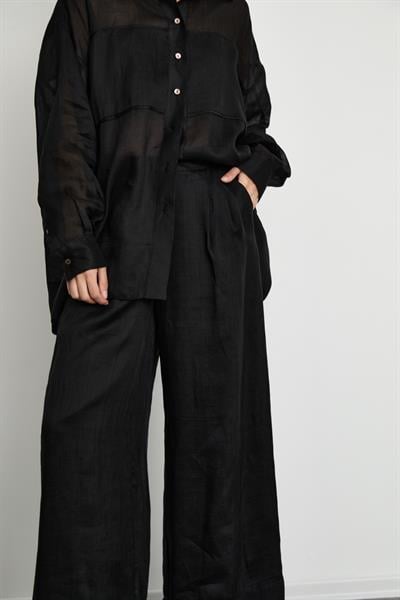 100% Ramie High-Waisted Trousers 10K3682SİYAH