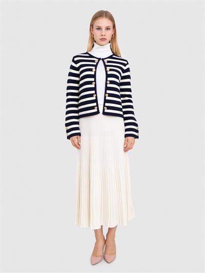 Кардиган в полоску из 100% шерсти с пуговицами HRK8268LACIVERT