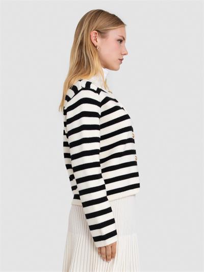 Кардиган в полоску из 100% шерсти с пуговицами HRK8262KEMIKSIYAH