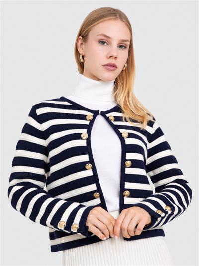Кардиган в полоску из 100% шерсти с пуговицами HRK8268LACIVERT