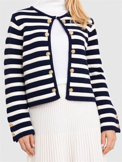 Кардиган в полоску из 100% шерсти с пуговицами HRK8268LACIVERT