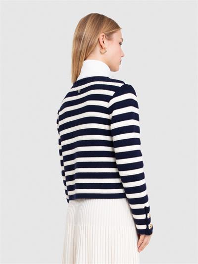 Кардиган в полоску из 100% шерсти с пуговицами HRK8268LACIVERT