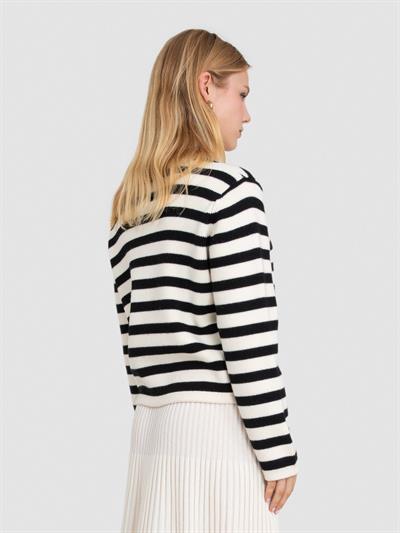 Кардиган в полоску из 100% шерсти с пуговицами HRK8262KEMIKSIYAH