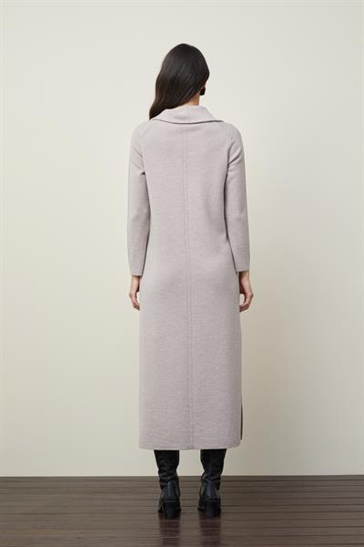 Платье из 100% шерсти на молнии с воротником поло и разрезом по бокам ELB12680BEJMELANJ