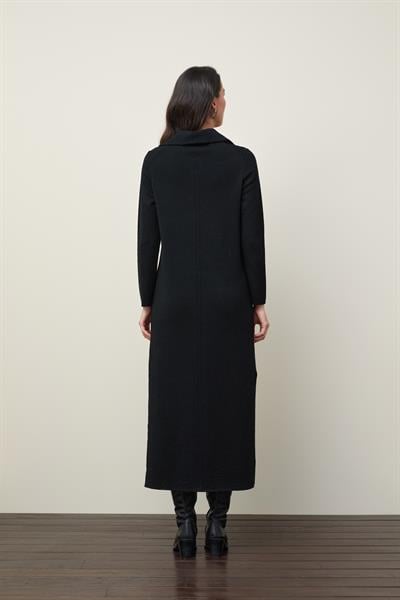 Платье из 100% шерсти на молнии с воротником поло и разрезом по бокам ELB12680SİYAH