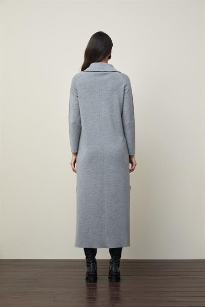 Платье из 100% шерсти на молнии с воротником поло и разрезом по бокам ELB12680GRİ