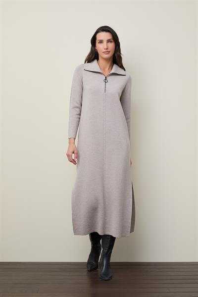 Платье из 100% шерсти на молнии с воротником поло и разрезом по бокам ELB12680BEJMELANJ