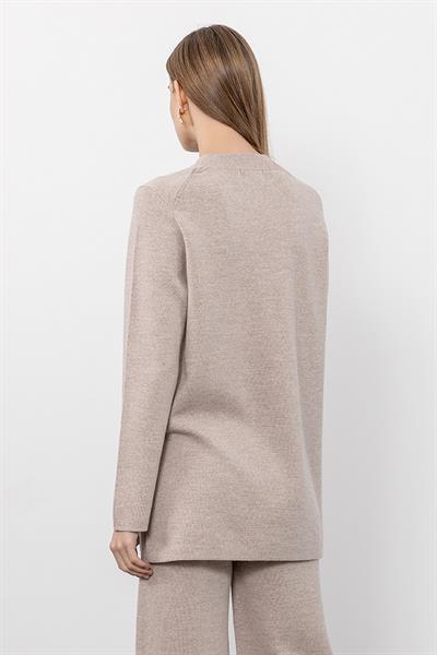 Свитер С Круглым Воротником Из 100% Шерсти С Боковыми Разрезами KZK9792 BEJMELANJ