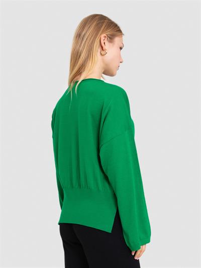 Свитер с круглым вырезом из 100% шерсти KZK6428YESIL