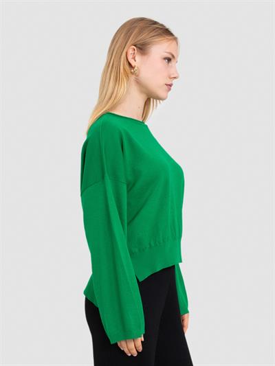 Свитер с круглым вырезом из 100% шерсти KZK6428YESIL