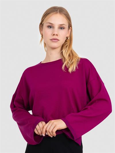 Свитер с круглым вырезом из 100% шерсти KZK6428KOYU FUŞYA
