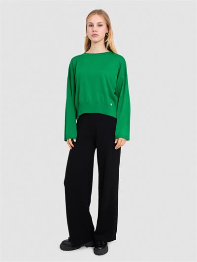 Свитер с круглым вырезом из 100% шерсти KZK6428YESIL