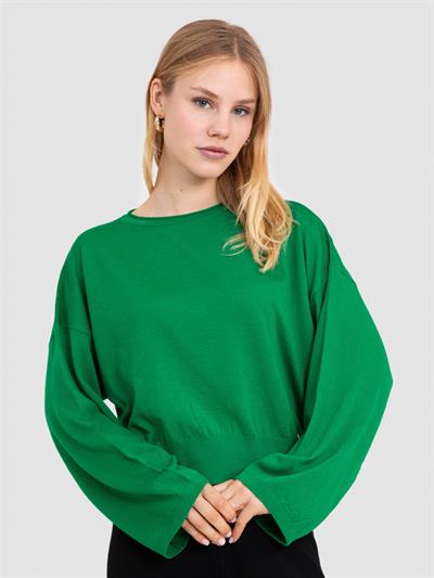 Свитер с круглым вырезом из 100% шерсти KZK6428YESIL