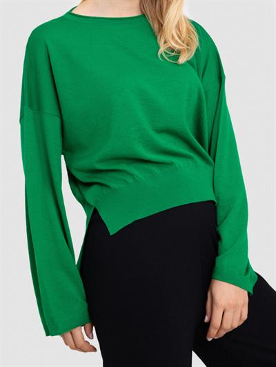 Свитер с круглым вырезом из 100% шерсти KZK6428YESIL