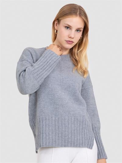 Свитер с круглым вырезом из 100% шерсти KZK7686GRI
