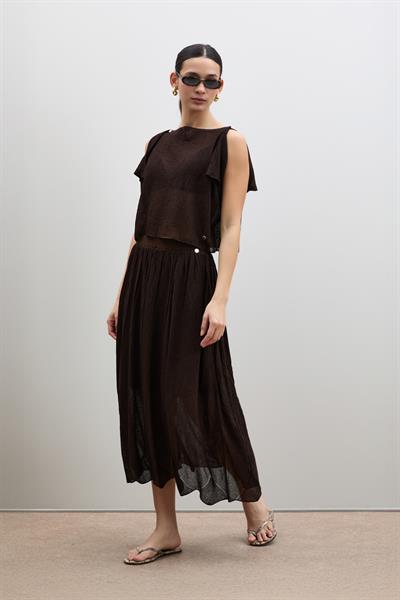 Текстурированная юбка с высокой талией и ажурными вставками ETK12282KAHVE