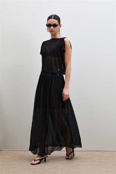 Текстурированная юбка с высокой талией и ажурными вставками ETK12282SİYAH