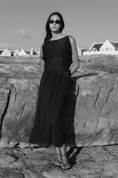 Текстурированная юбка с высокой талией и ажурными вставками ETK12282SİYAH