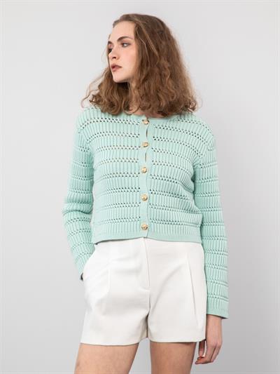 Ажурный кардиган с пуговицами HRK9604MINTYESILI