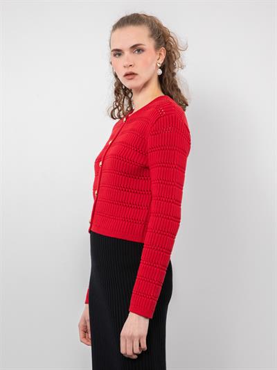 Ажурный кардиган с пуговицами HRK9604KIRMIZI