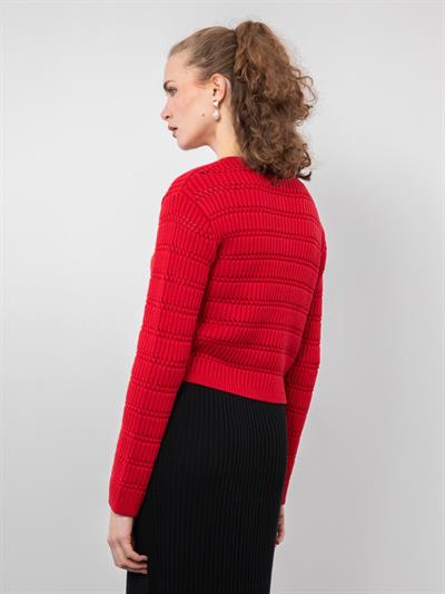 Ажурный кардиган с пуговицами HRK9604KIRMIZI