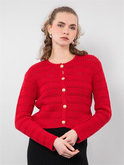 Ажурный кардиган с пуговицами HRK9604KIRMIZI