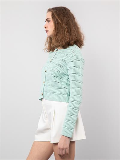 Ажурный кардиган с пуговицами HRK9604MINTYESILI