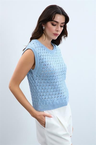 Ажурный свитер с металлизированной веревкой KZK9942MAVI