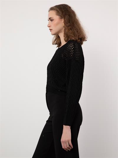 Ажурный свитер с металлизированной веревкой KZK9590SIYAH