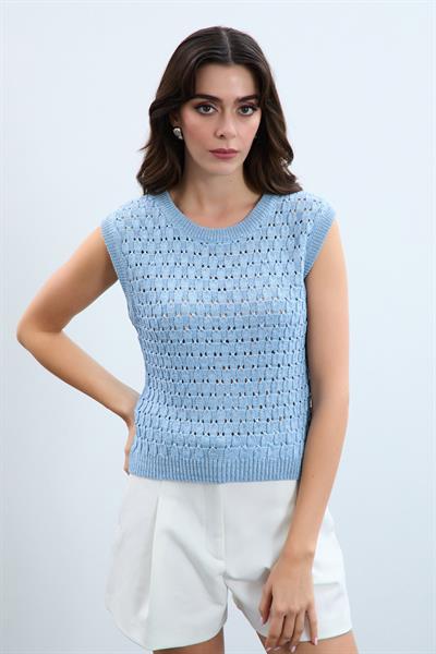 Ажурный свитер с металлизированной веревкой KZK9942MAVI