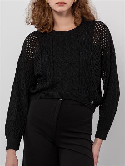 Ажурный свитер с металлизированной веревкой KZK9590SIYAH