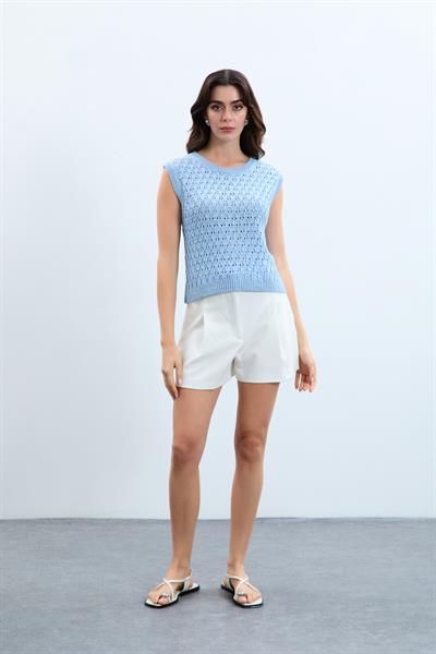 Ажурный свитер с металлизированной веревкой KZK9942MAVI