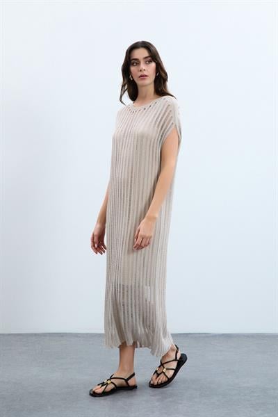 Ажурное платье-стринги с эффектом металлик ELB9610TAŞ