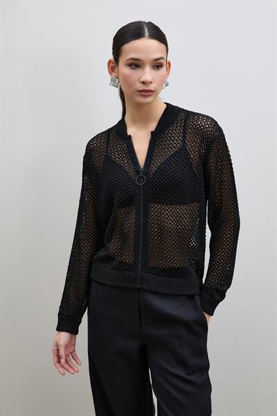 Кардиган с молнией и открытым вязанием