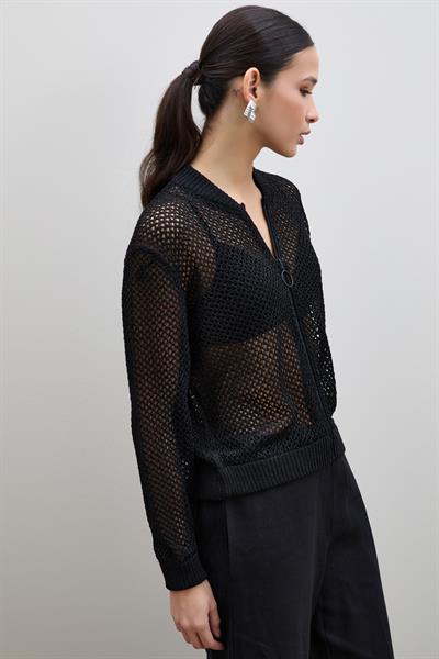Кардиган с молнией и открытым вязанием