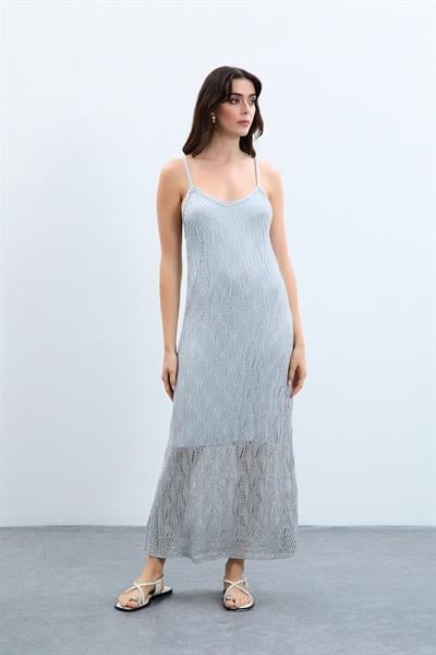 Ажурное платье с металлизированной завязкой на спине ELB9710GRİ