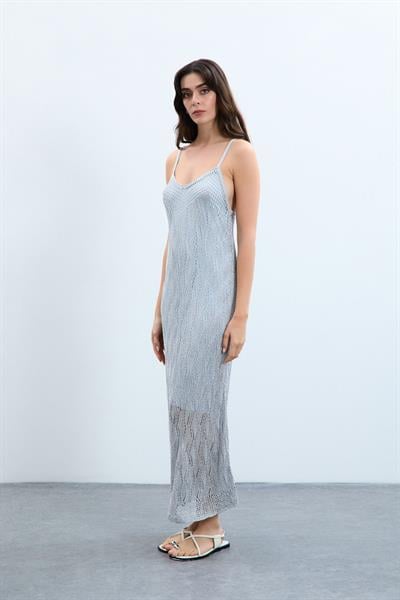 Ажурное платье с металлизированной завязкой на спине ELB9710GRİ