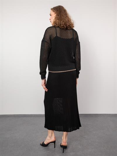 Ажурный кардиган на молнии в полоску с эффектом металлик HRK8062SIYAH