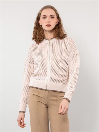 Ажурный кардиган на молнии в полоску с эффектом металлик HRK8062KEMIK